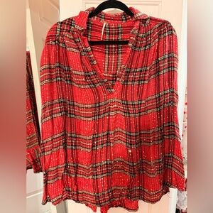 FP Movement by Free People Red Plaid Blouse